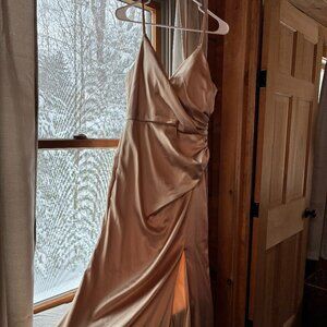 Revelry Rory gold champagne satin formal dress